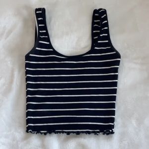 Navy and white stripped cropped top, stretchy.
